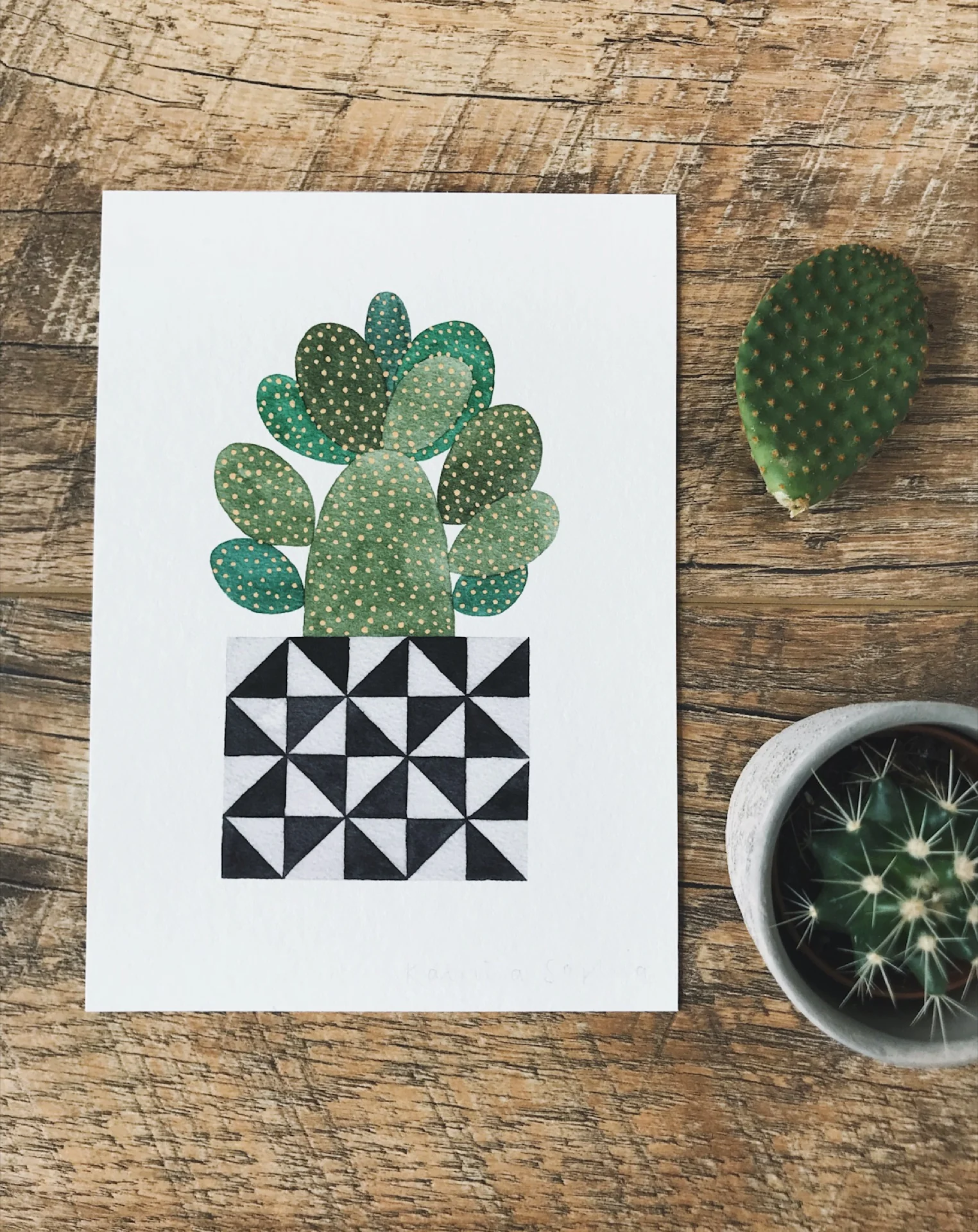 Bunny Ear Cactus A5 Print - Image 2