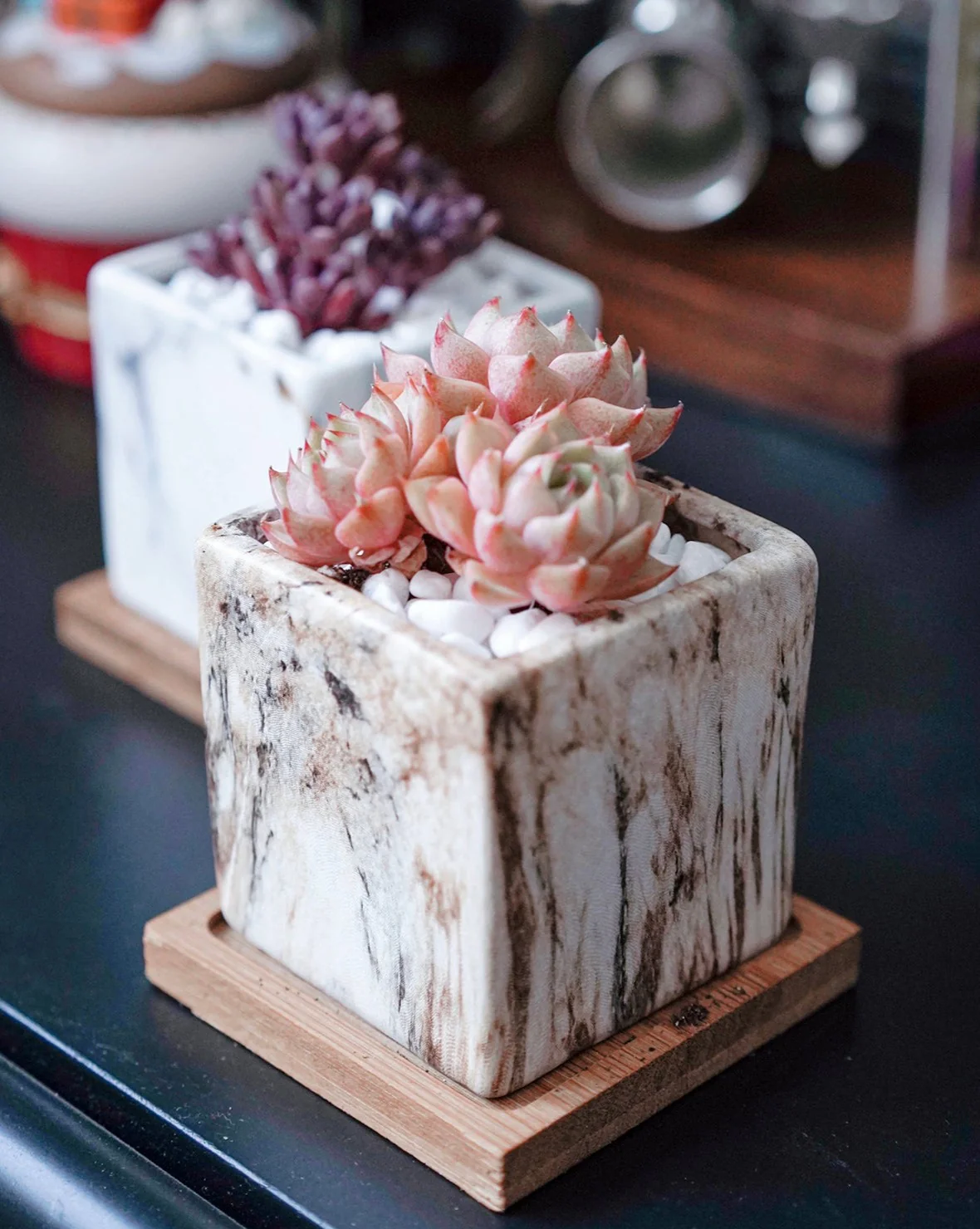Marble Pattern Planter with Saucer Square - Image 3