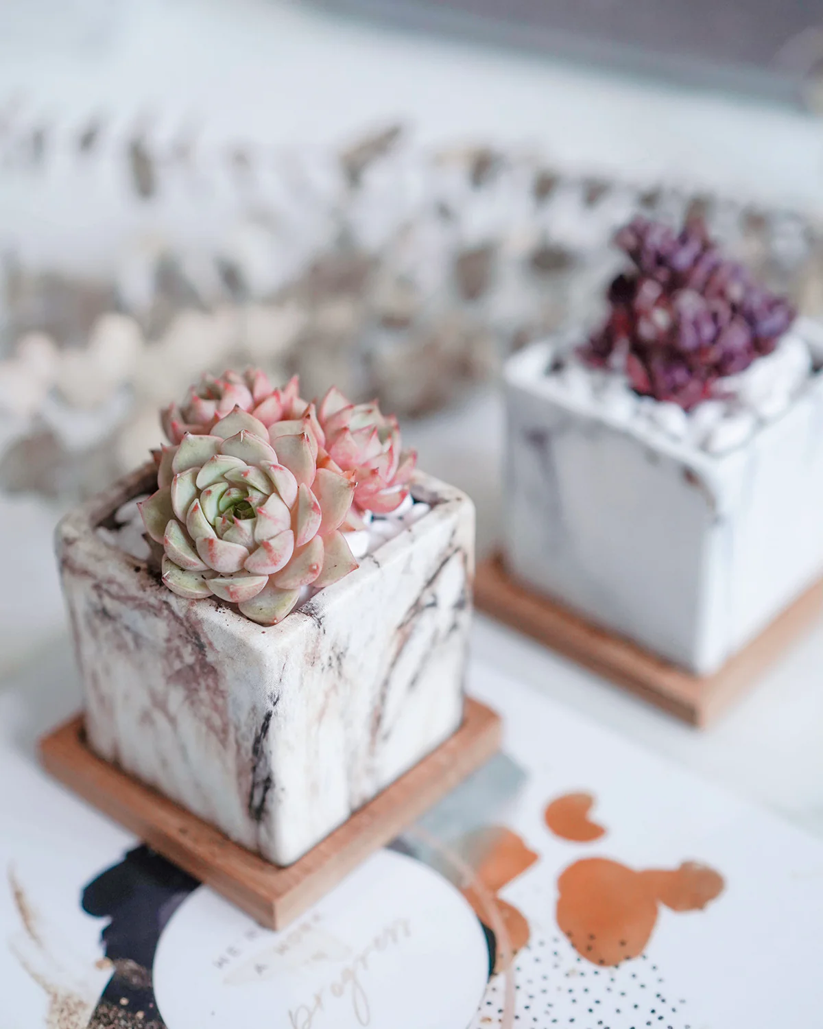 Marble Pattern Planter with Saucer Square - Image 4