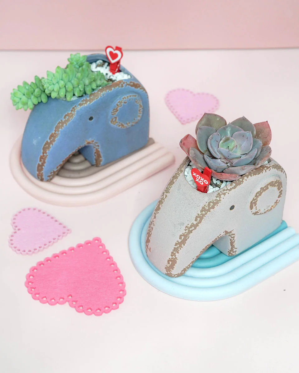 "Grow Your Love" Pair Elephant Potted Succulent Arrangement - Image 2