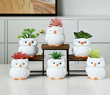 Owl Family White Planter