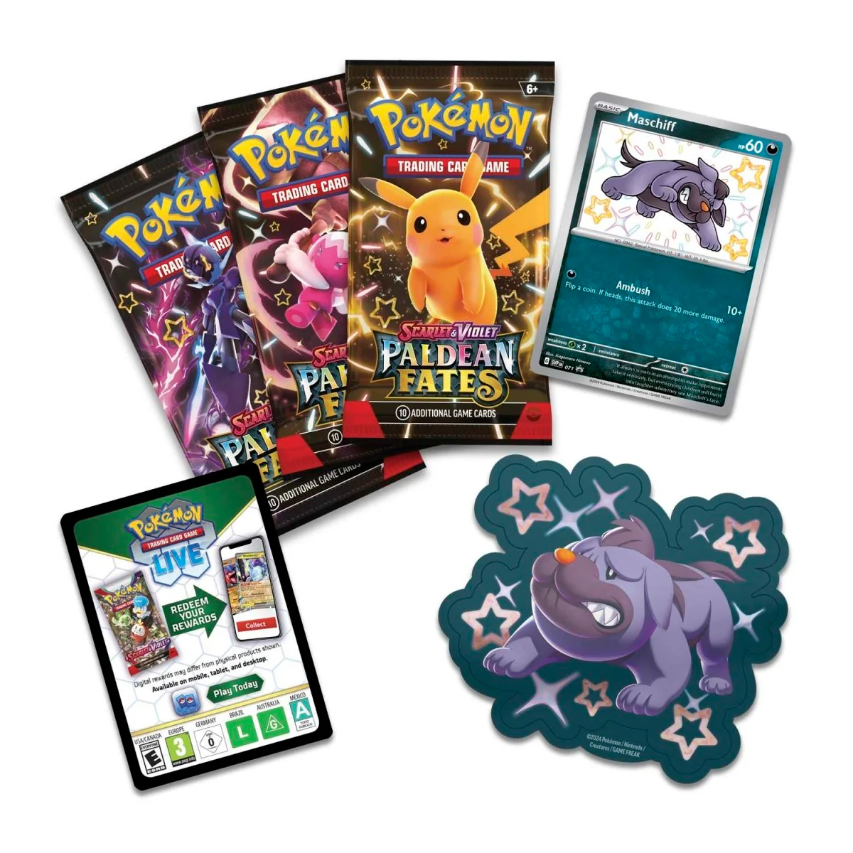 Pokémon TCG: Scarlet & Violet-Paldean Fates Tech Sticker Collection (Shiny Fidough, Shiny Maschiff, Shiny Greavard) - Image 4