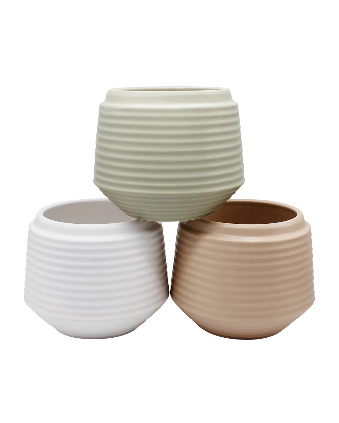Three Coloured Rippled Pots - Image 2
