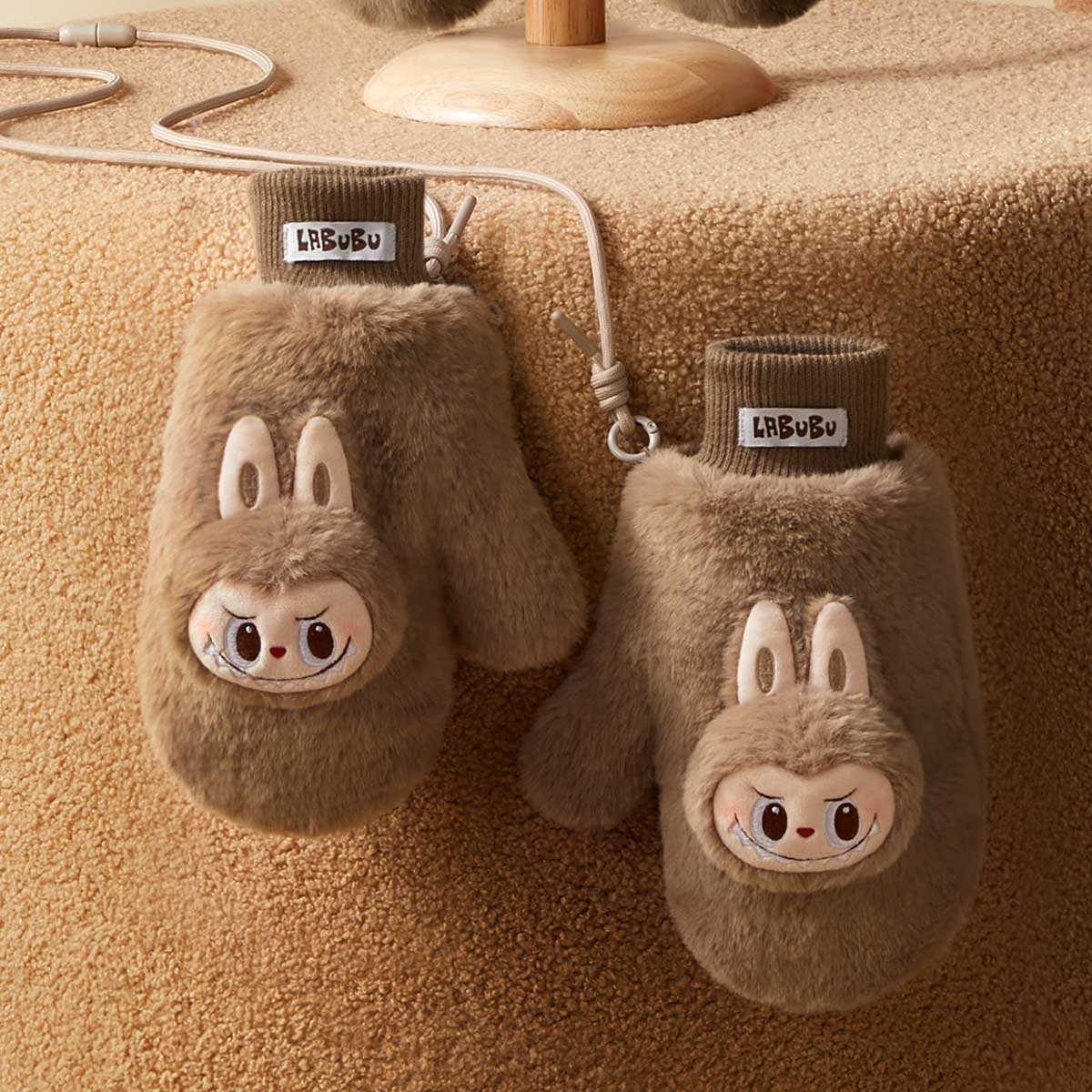 Warm Fluffy Holiday Series- LABUBU Plush Gloves - Image 3